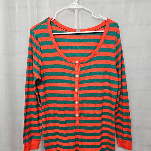 Old Navy Onesie Union Jack Pajamas Thermal Red Green Stripes Leisure Preppy L - Picture 2 of 9